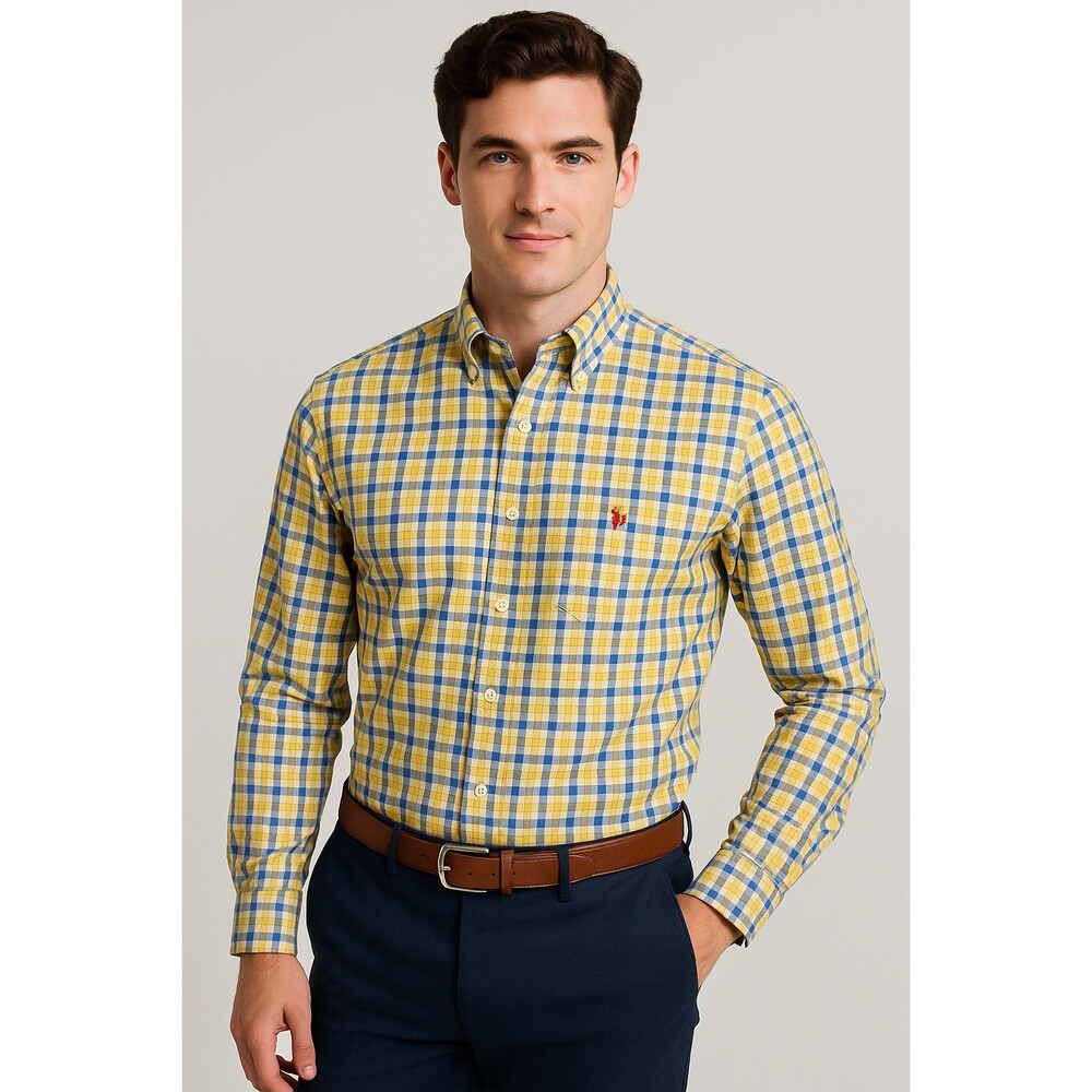 Abercrombie & Fitch Men’s XXL Plaid Button Up Shirt Yellow Blue – Muscle Fit
